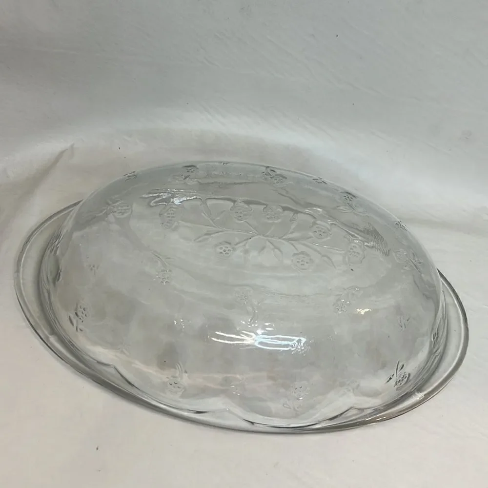 Savannah Serving Bowl Floral Flower Embossed Glass Handles 8 X 13 Inches